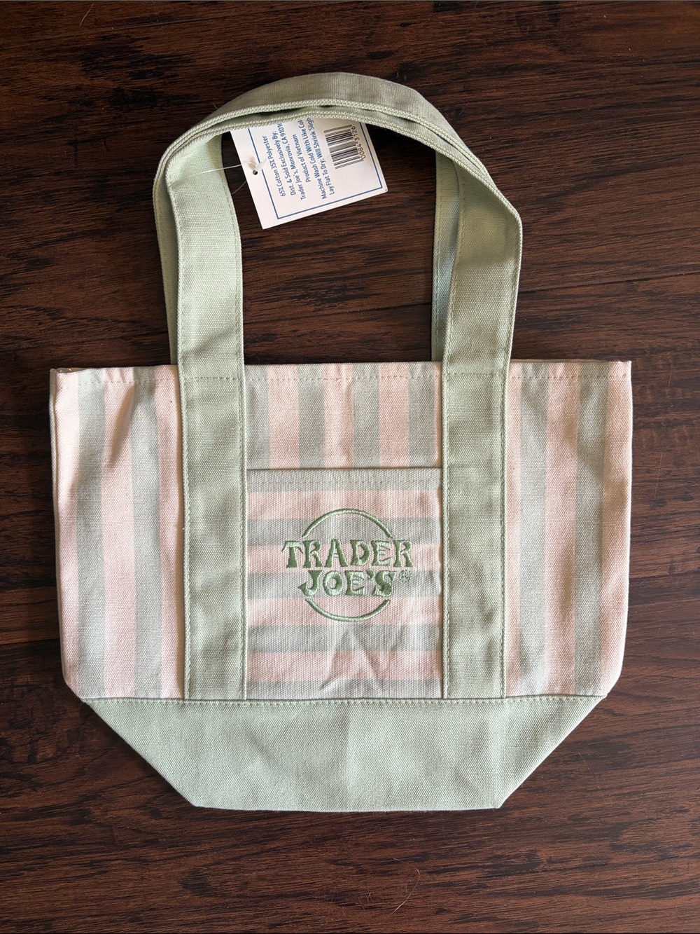 Green & Beige Striped Mini Canvas Tote Bag
